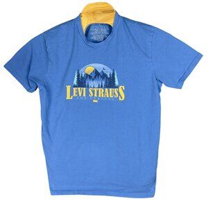 Levis Tee Unisex XL Blue Mountain & Forest Print 100% Cotton Casual Outdoor
